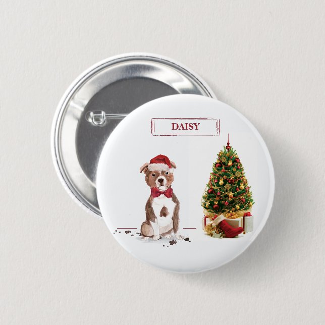 Staffordshire Bull Terrier Funny Christmas Dog Button (Front & Back)