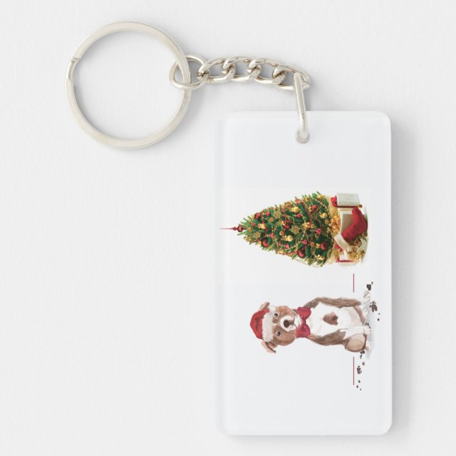 Staffordshire Bull Terrier Funny Christmas Dog Keychain (Front)