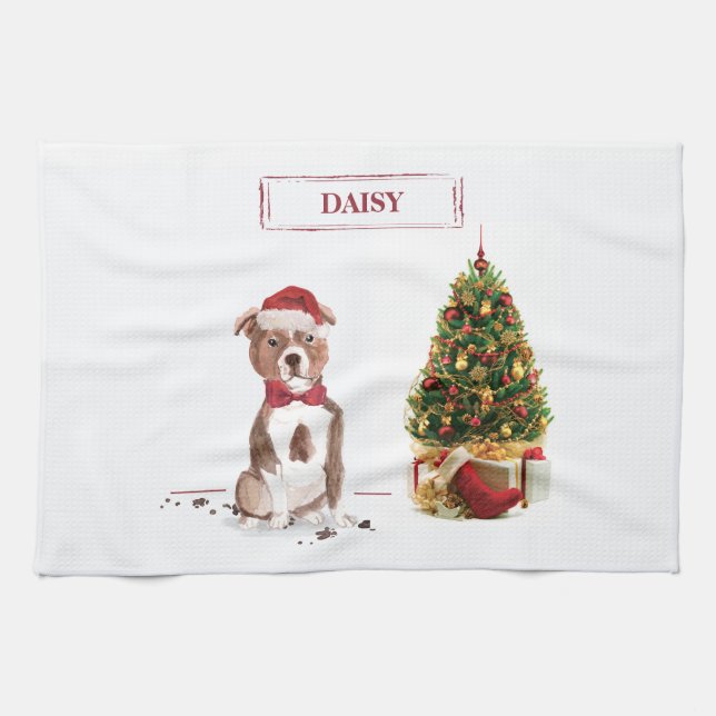 Staffordshire Bull Terrier Funny Christmas Dog Kitchen Towel (Horizontal)