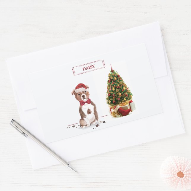 Staffordshire Bull Terrier Funny Christmas Dog Rectangular Sticker (Envelope)