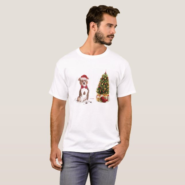 Staffordshire Bull Terrier Funny Christmas Dog T-Shirt (Front Full)