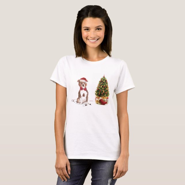 Staffordshire Bull Terrier Funny Christmas Dog T-Shirt (Front Full)