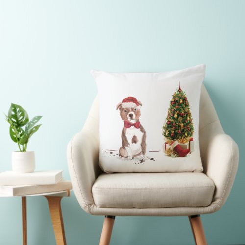 Staffordshire Bull Terrier Funny Christmas Dog Throw Pillow
