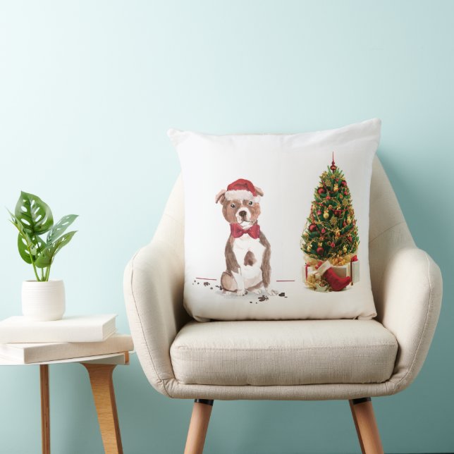 Staffordshire Bull Terrier Funny Christmas Dog Throw Pillow (Chair)