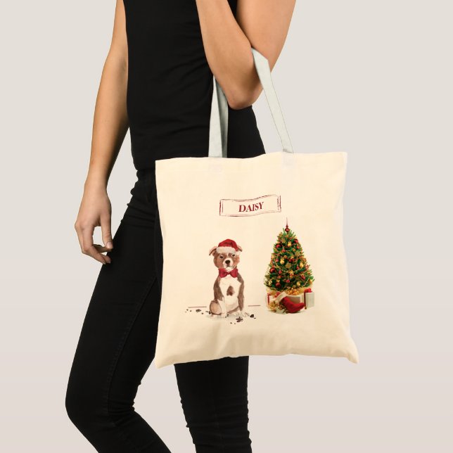 Staffordshire Bull Terrier Funny Christmas Dog Tote Bag (Front (Product))