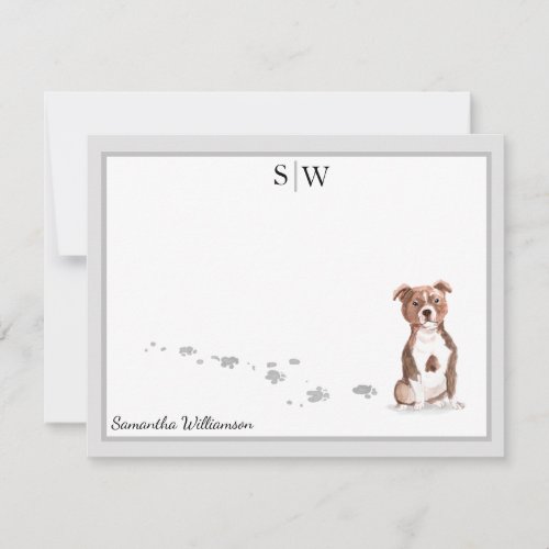Staffordshire Bull Terrier Gray Border Monogram Note Card