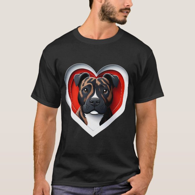 Staffordshire Bull Terrier Heart Cute Staffy Puppy T-Shirt (Front)