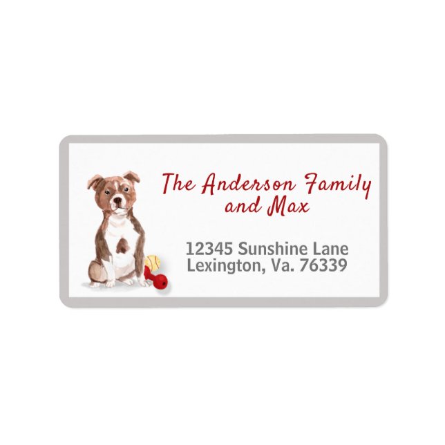 Staffordshire Bull Terrier Home Return Address     Label (Front)