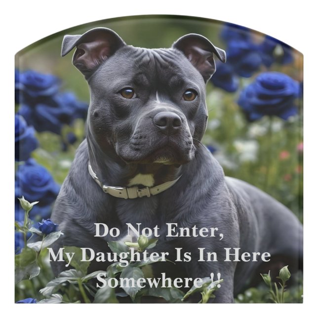 Staffordshire Bull Terrier In Blue Rose Garden,  Door Sign (Contour Front)
