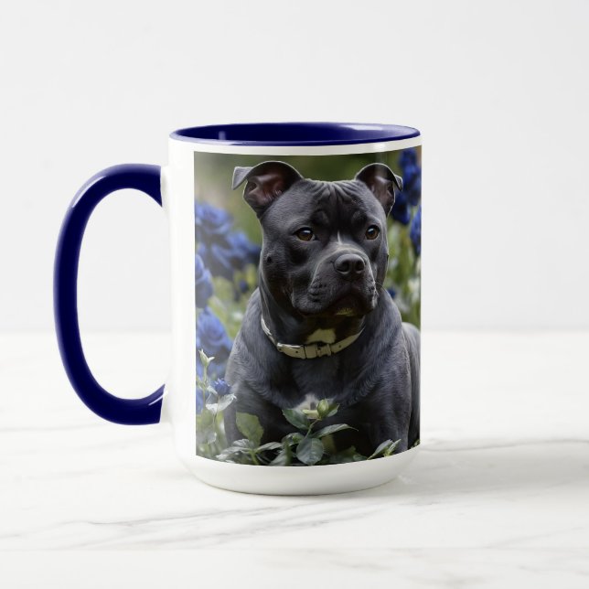 Staffordshire Bull Terrier In Blue Rose Garden,  Mug (Left)