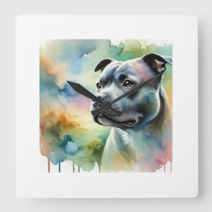 Staffordshire Bull Terrier in Light 100924AREF144 Square Wall Clock