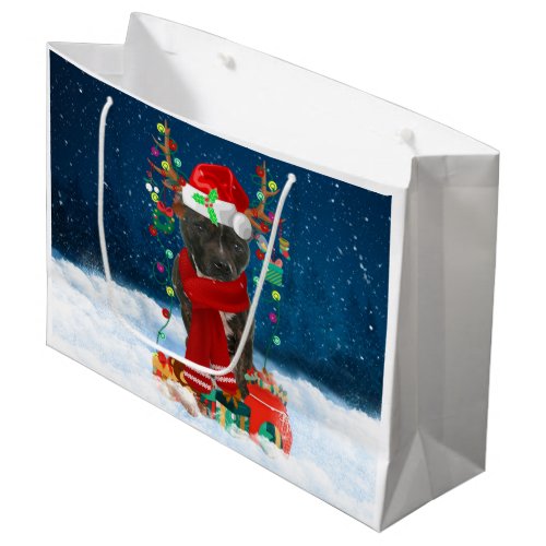 Staffordshire Bull Terrier in Snow with Christmas  Large Gift Bag