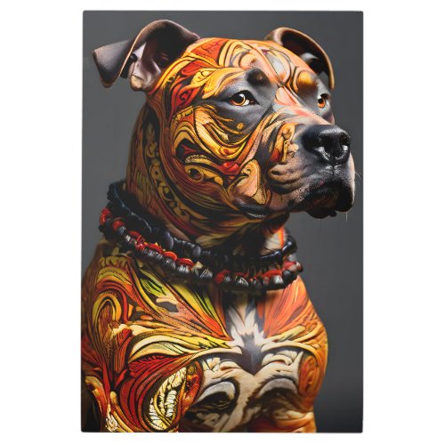 Staffordshire Bull Terrier in Warrior Attire Metal Print