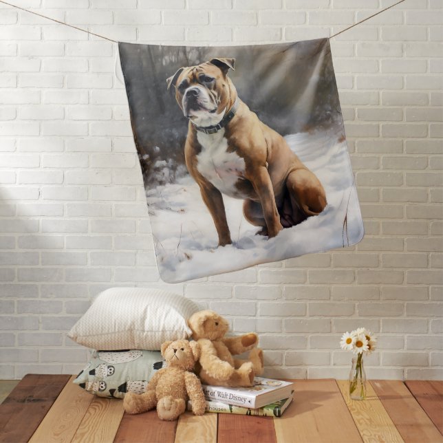 Staffordshire Bull Terrier Let It Snow Christmas Baby Blanket (In Situ)