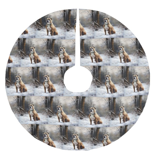 Staffordshire Bull Terrier Let It Snow Christmas Brushed Polyester Tree Skirt (Front)