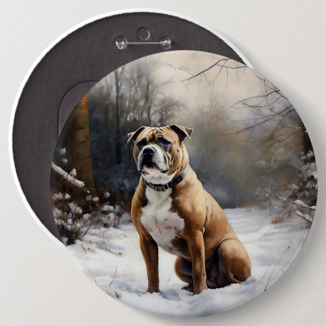 Staffordshire Bull Terrier Let It Snow Christmas Button (Front & Back)