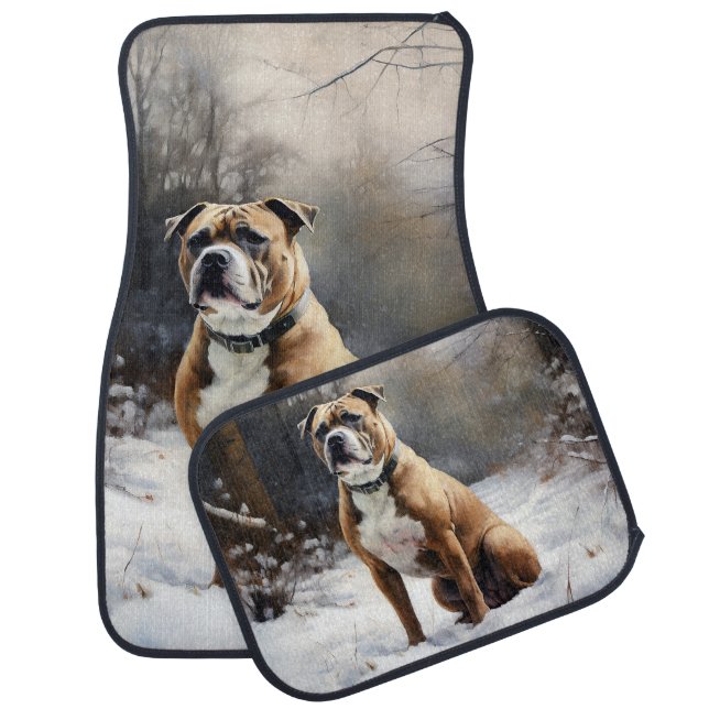 Staffordshire Bull Terrier Let It Snow Christmas Car Floor Mat (Set)