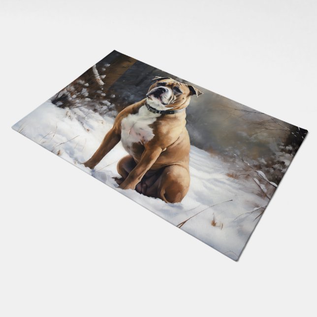 Staffordshire Bull Terrier Let It Snow Christmas Doormat (Angled)