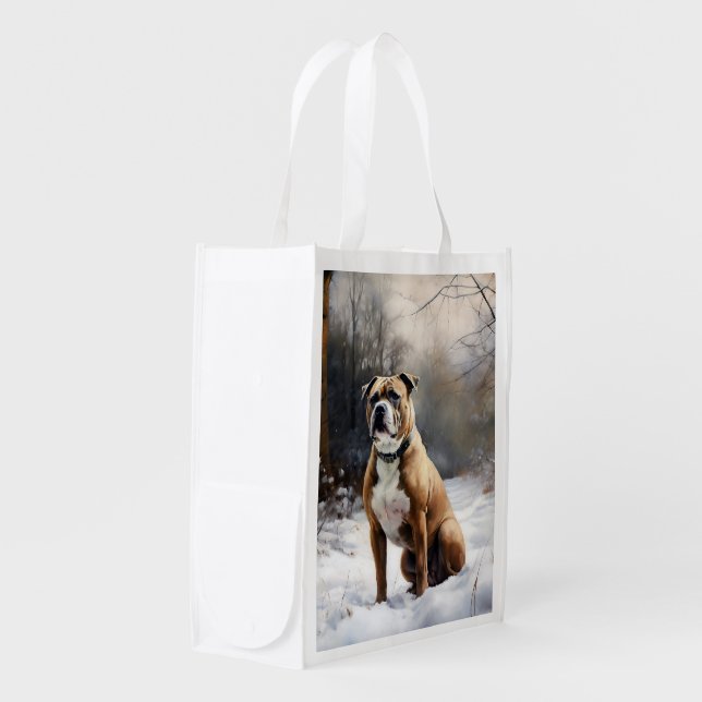 Staffordshire Bull Terrier Let It Snow Christmas Grocery Bag (Front Side)