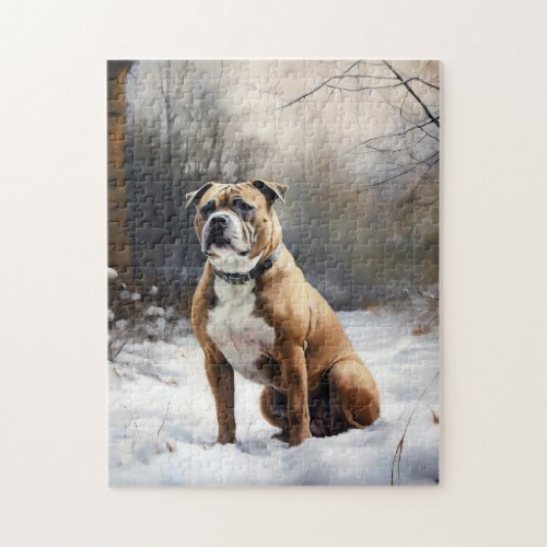 Staffordshire Bull Terrier Let It Snow Christmas Jigsaw Puzzle