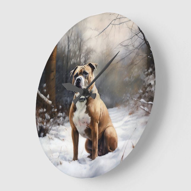 Staffordshire Bull Terrier Let It Snow Christmas Large Clock (Angle)