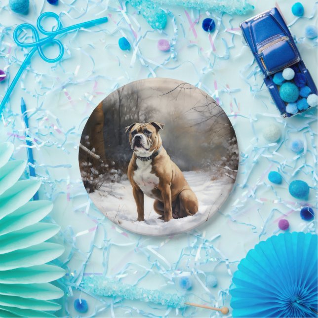 Staffordshire Bull Terrier Let It Snow Christmas Paper Plates (Party)
