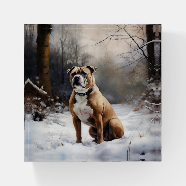 Staffordshire Bull Terrier Let It Snow Christmas Paperweight (Front)