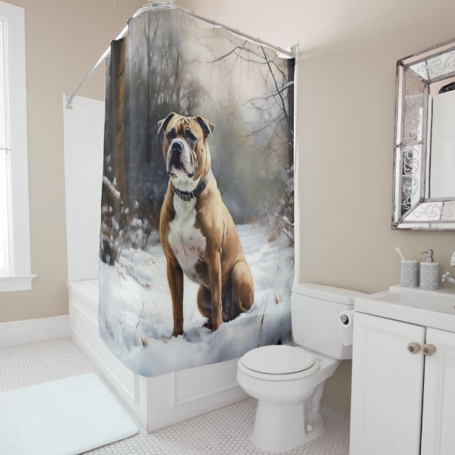 Staffordshire Bull Terrier Let It Snow Christmas Shower Curtain (In Situ)