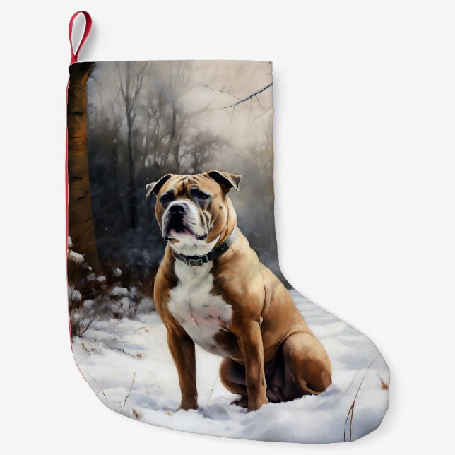Staffordshire Bull Terrier Let It Snow Christmas Small Christmas Stocking (Front)