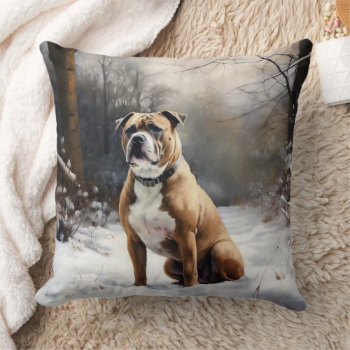 Staffordshire Bull Terrier Let It Snow Christmas Throw Pillow