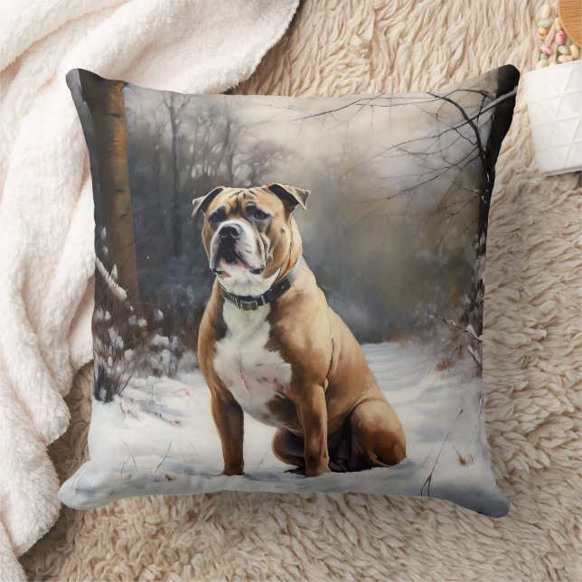 Staffordshire Bull Terrier Let It Snow Christmas Throw Pillow (Blanket)