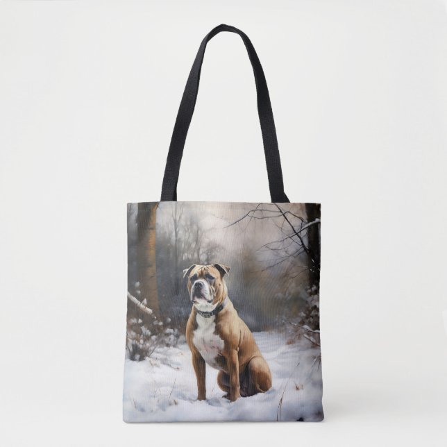 Staffordshire Bull Terrier Let It Snow Christmas Tote Bag (Front)