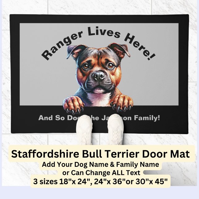 Staffordshire Bull Terrier Name Lives Here, Family Doormat (Creator Uploaded)