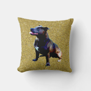 Staffordshire Bull Terrier On Gold, Cushion
