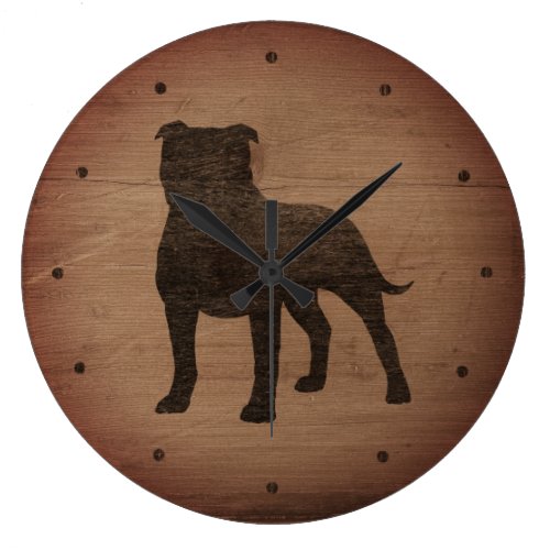 Staffordshire Bull Terrier Silhouette Rustic Style Large Clock