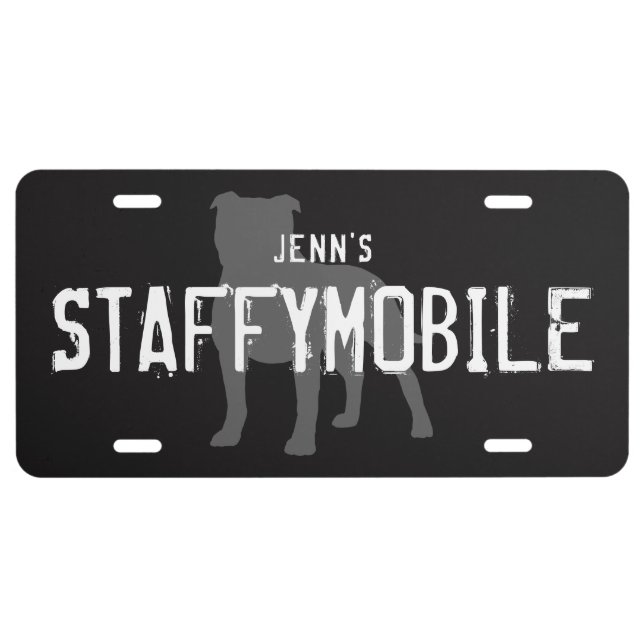Staffordshire Bull Terrier Silhouette STAFFYMOBILE License Plate (Front)