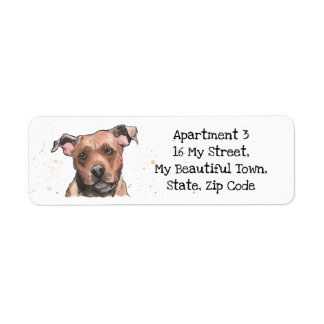 Staffordshire Bull Terrier speckle watercolor dog Label