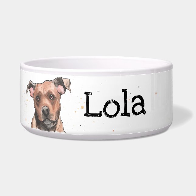 Staffordshire bull Terrier Staffy personalized dog Bowl (Front)