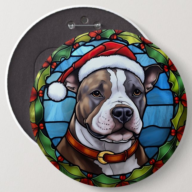 Staffordshire Bull Terrier Stained Glass Christmas Button (Front & Back)