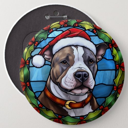 Staffordshire Bull Terrier Stained Glass Christmas Button