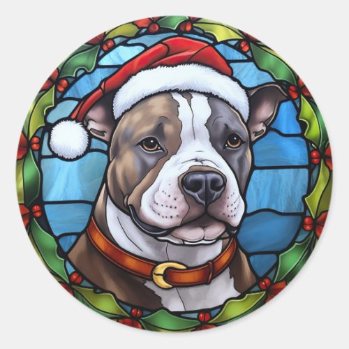 Staffordshire Bull Terrier Stained Glass Christmas Classic Round Sticker