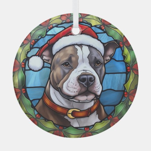 Staffordshire Bull Terrier Stained Glass Christmas Glass Ornament