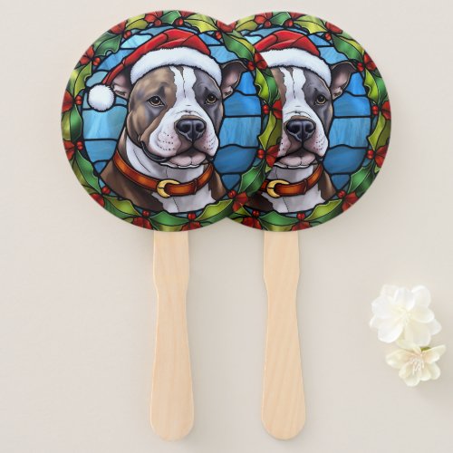 Staffordshire Bull Terrier Stained Glass Christmas Hand Fan