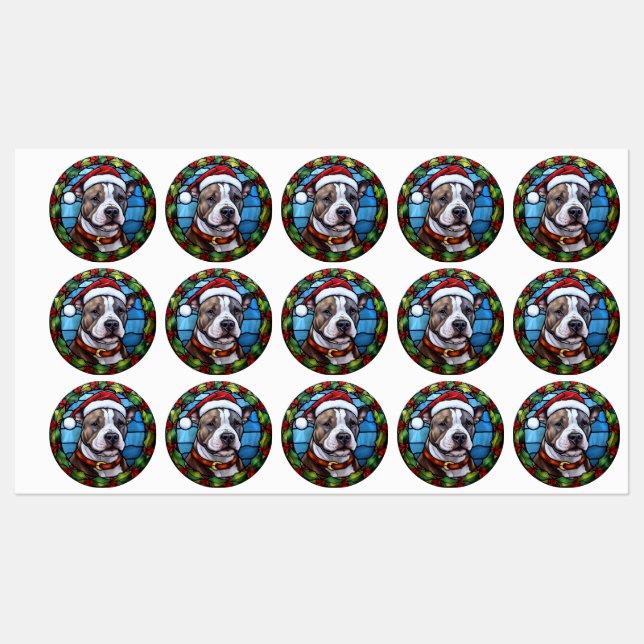 Staffordshire Bull Terrier Stained Glass Christmas Labels (Sheet)