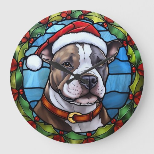 Staffordshire Bull Terrier Stained Glass Christmas Large Clock