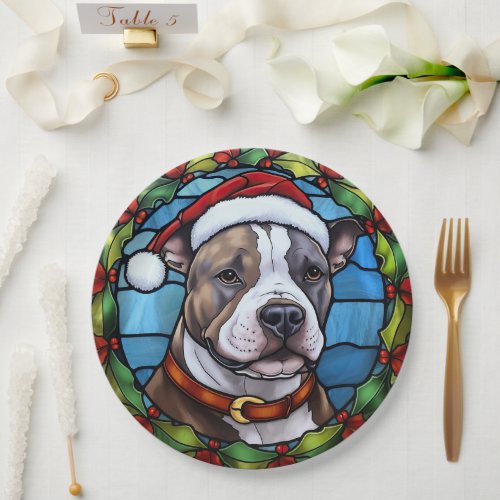 Staffordshire Bull Terrier Stained Glass Christmas Paper Plates