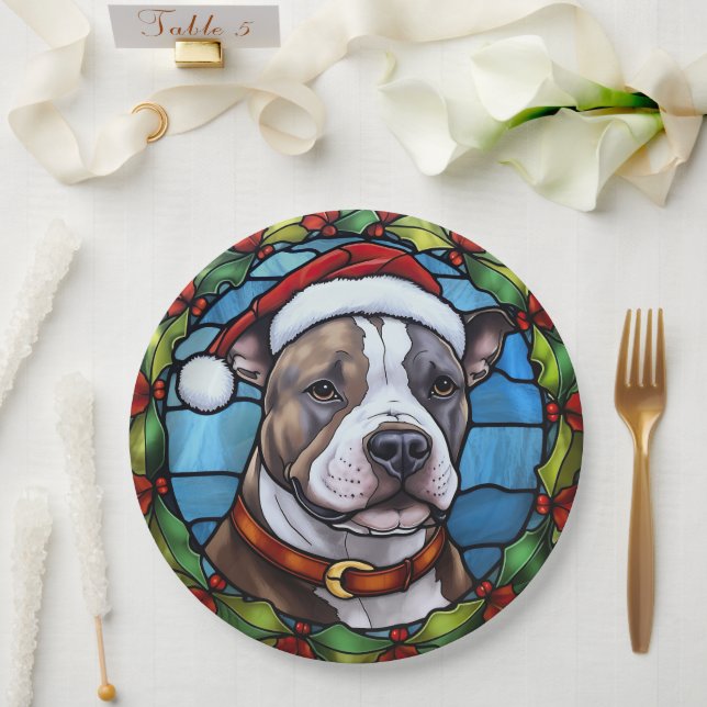 Staffordshire Bull Terrier Stained Glass Christmas Paper Plates (Wedding)
