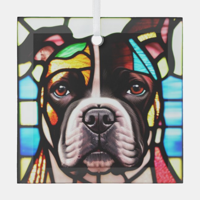 Staffordshire Bull Terrier "Stained Glass"  Glass Ornament (Front)