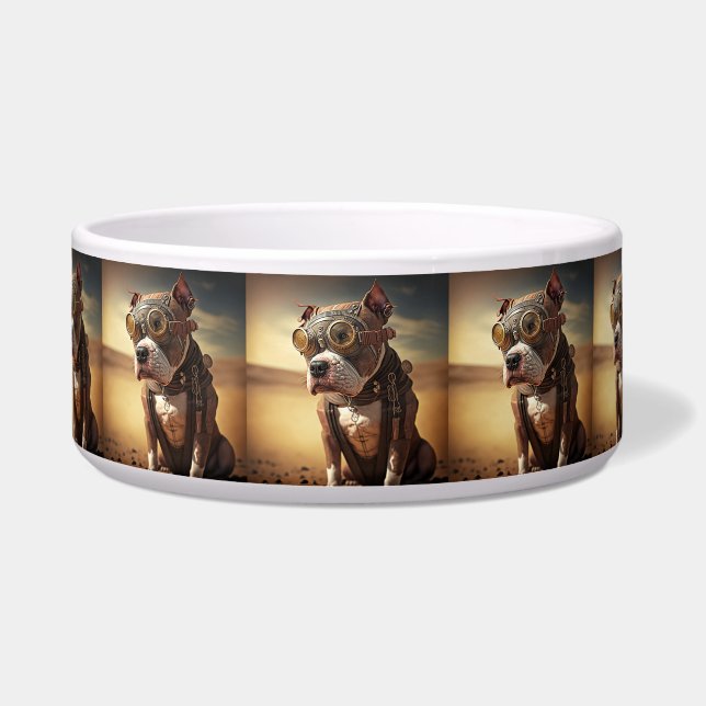 Staffordshire Bull Terrier Steampunk Dog Bowl (Front)