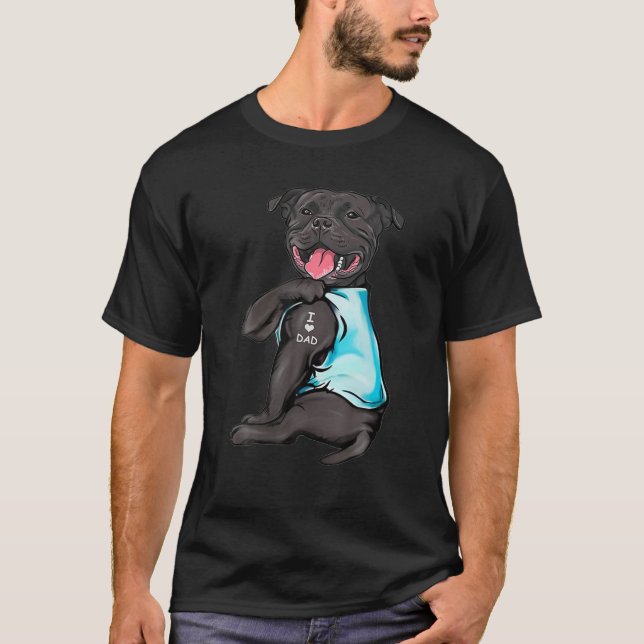Staffordshire Bull Terrier Tattoos I Love Dad T-Shirt (Front)